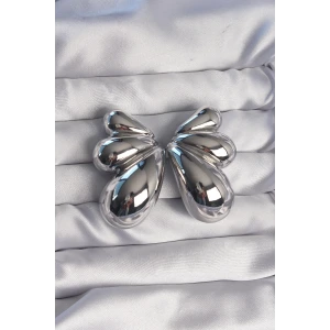 Pirinç Gümüş Renk İri Bombeli Kelebek Küpe