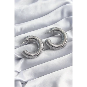 Pirinç Gümüş Renk İşleme Halka Model Kadın Küpe