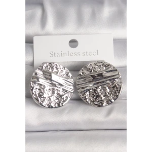 Pirinç Gümüş Renk İşlemeli Daire Plaka Model Kadın Küpe