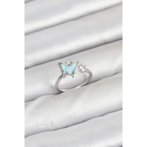 Pirinç Gümüş Renk Kelebek Model Kadın Yüzük
