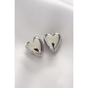 Pirinç Gümüş Renk Minimal Bombeli Kalp Küpe