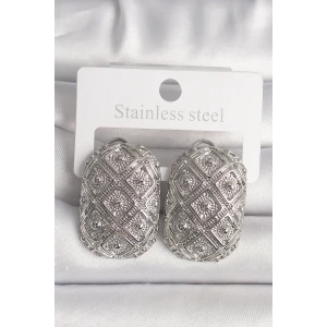 Pirinç Gümüş Renk Motif İşlemeli Kadın Küpe