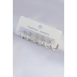 Pirinç Gümüş Renk Oval Küpe Seti