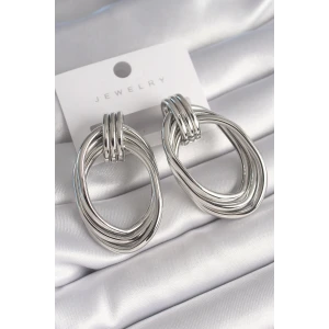 Pirinç Gümüş Renk Oval Model Kadın Küpe