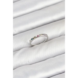 Pirinç Gümüş Renk Renkli Zirkon Taşlı Kadın Yüzük