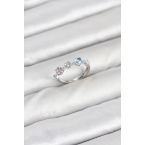 Pirinç Gümüş Renk Renkli Zirkon Taşlı Kadın Yüzük
