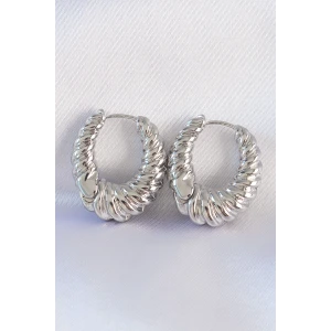 Pirinç Gümüş Renk Tırtık Detay Bombeli Halka Küpe