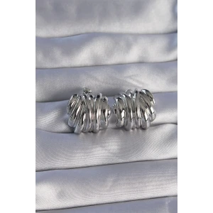 Pirinç Gümüş Renk Tırtıklı Bombe Model Küpe