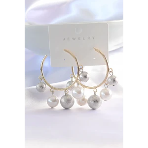 Pirinç Gümüş Renk Topçuk Model Gold Renk Halka Küpe