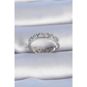 Pirinç Gümüş Renk V Model Zirkon Taşlı Kadın Yüzük