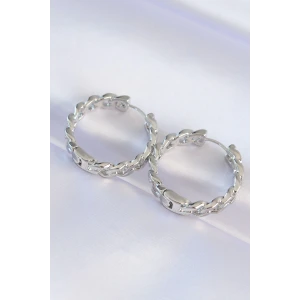 Pirinç Gümüş Renk Zincir Model Halka Küpe