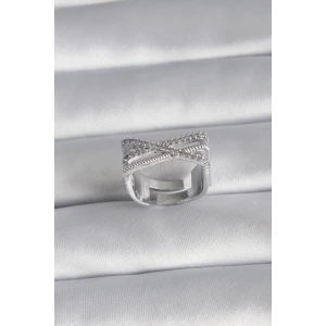 Pirinç Gümüş Renk Zirkon Taş Detay Kadın Yüzük