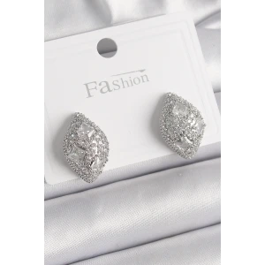 Pirinç Gümüş Renk Zirkon Taş İşlemeli Damla Model Kadın Küpe