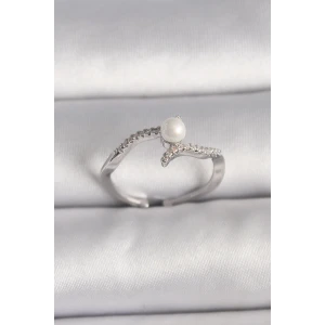 Pirinç Gümüş Renk Zirkon Taşlı Ayarlanabilir Yüzük