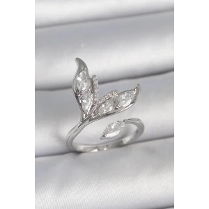 Pirinç Gümüş Renk Zirkon Taşlı Balık Kuyruğu Model Ayarlanabilir Kadın Yüzük