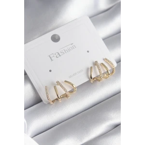 Pirinç Gümüş Renk Zirkon Taşlı Çatal Model Kadın Küpe