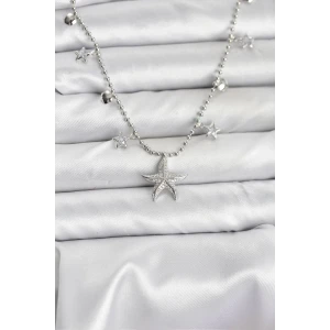 Pirinç Gümüş Renk Zirkon Taşlı Deniz Yıldızı Model Kadın Kolye