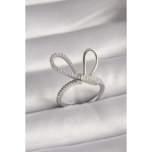Pirinç Gümüş Renk Zirkon Taşlı Düğüm Model Kadın Yüzük