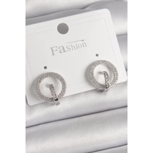 Pirinç Gümüş Renk Zirkon Taşlı Halka Model Kadın Küpe