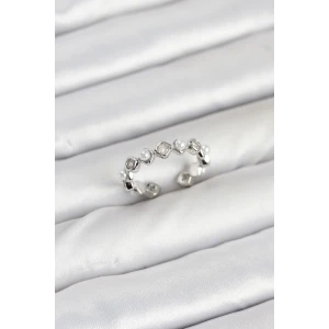 Pirinç Gümüş Renk Zirkon Taşlı İncili Kadın Yüzük