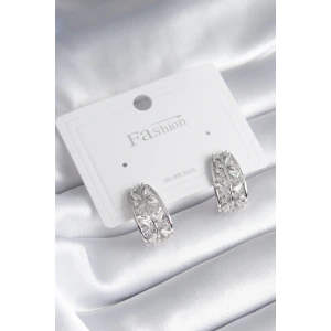 Pirinç Gümüş Renk Zirkon Taşlı Kadın Küpe