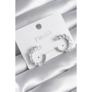 Pirinç Gümüş Renk Zirkon Taşlı Kadın Küpe