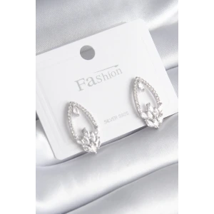 Pirinç Gümüş Renk Zirkon Taşlı Kadın Küpe