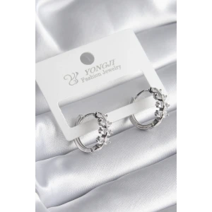 Pirinç Gümüş Renk Zirkon Taşlı Kadın Küpe