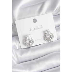 Pirinç Gümüş Renk Zirkon Taşlı Kadın Küpe