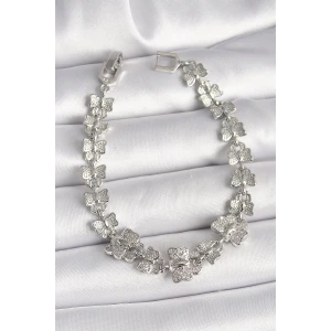 Pirinç Gümüş Renk Zirkon Taşlı Kelebek Model Zincir Kadın Bileklik