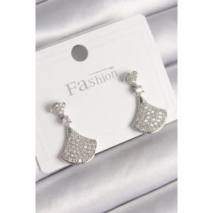 Pirinç Gümüş Renk Zirkon Taşlı Motif Model Kadın Küpe