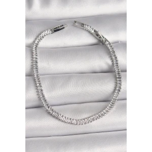 Pirinç Gümüş Renk Zirkon Taşlı Su Yolu Model Kadın Bileklik