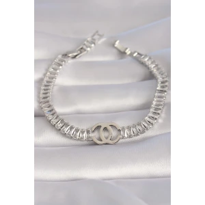 Pirinç Gümüş Renk Zirkon Taşlı Su Yolu Model VIP Seri Kadın Bileklik