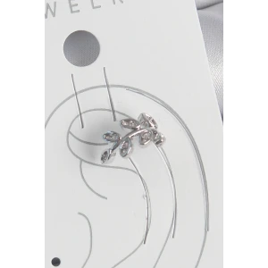 Pirinç Gümüş Renk Zirkon Taşlı Yaprak Model Kıkırdak Kadın Küpe