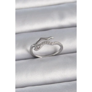 Pirinç Gümüş Renk Zirkon Taşlı Yılan Ayarlanabilir Model Kadın Yüzük