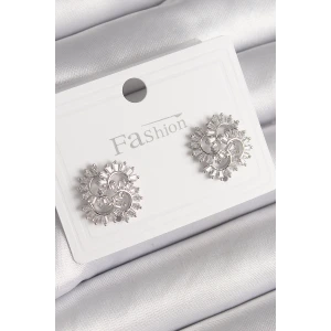 Pirinç Gümüş Renk Zirkon Taşlı Yonca Model Kadın Küpe