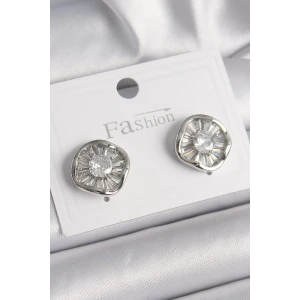 Pirinç Gümüş Renk Zirkon Taşlı Yonca Model Kadın Küpe