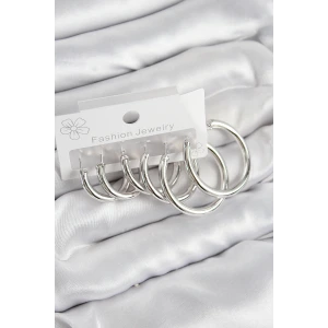 Pirinç Halka Model Gümüş Renk Kadın Set Küpe