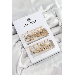 Pirinç Karışık Halka Model Gold Renk 6 Çift Kadın Küpe Set