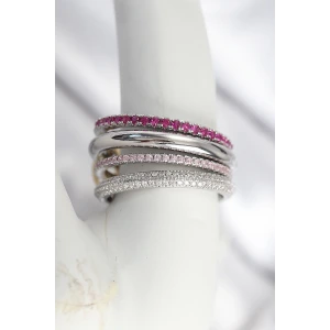 Pirinç Gümüş Renk Zirkon Taşlı 4Lü Kadın Yüzük