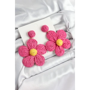 Pirinç Pembe Papatya Model Gold Renk Kadın Hasır Küpe