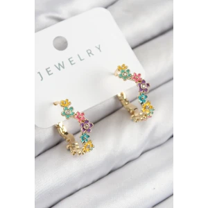 Pirinç Renkli Papatya Model Gold Renk Kadın Küpe