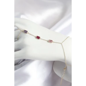 Pirinç Renkli Zirkon Taşlı Dikdörtgen Model Gold Renk Kadın Şahmeran