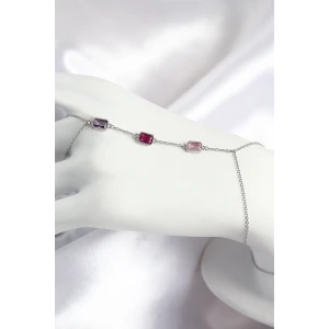 Pirinç Renkli Zirkon Taşlı Dikdörtgen Model Gümüş Renk Kadın Şahmeran