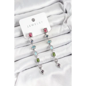 Pirinç Renkli Zirkon Taşlı Sallantılı Model Gümüş Renk Kadın Küpe