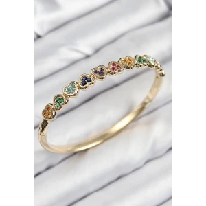 Pirinç Renkli Zirkon Taşlı Sıralı Kalp Model Gold Renk Kadın Kelepçe