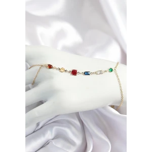 Pirinç Renkli Zirkon Taşlı Y Model Gold Renk Kadın Şahmeran