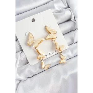 Pirinç Sedef Sallantılı Mermer Desenli Kelebek Model Gold Renk Vintage Kadın Küpe