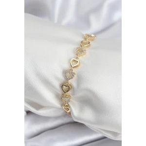 Pirinç VIP Seri Gold Renk Sıralı Kalp Model Kadın Bileklik