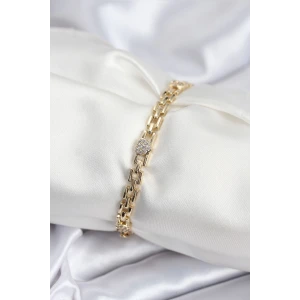 Pirinç VIP Seri Gold Renk Zincir Model Kalpli Zirkon Taşlı Kadın Bileklik